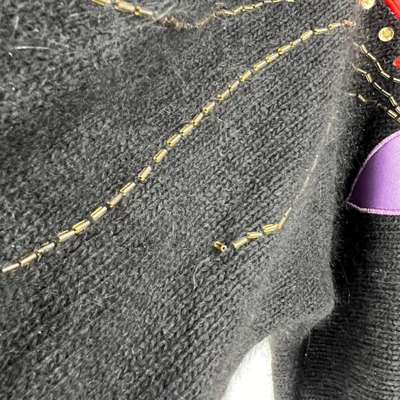 Vtg Work In Progress Knit Tunic Sweater 90's Sequins Leaves Silk Angora Small - Picture 5 of 11